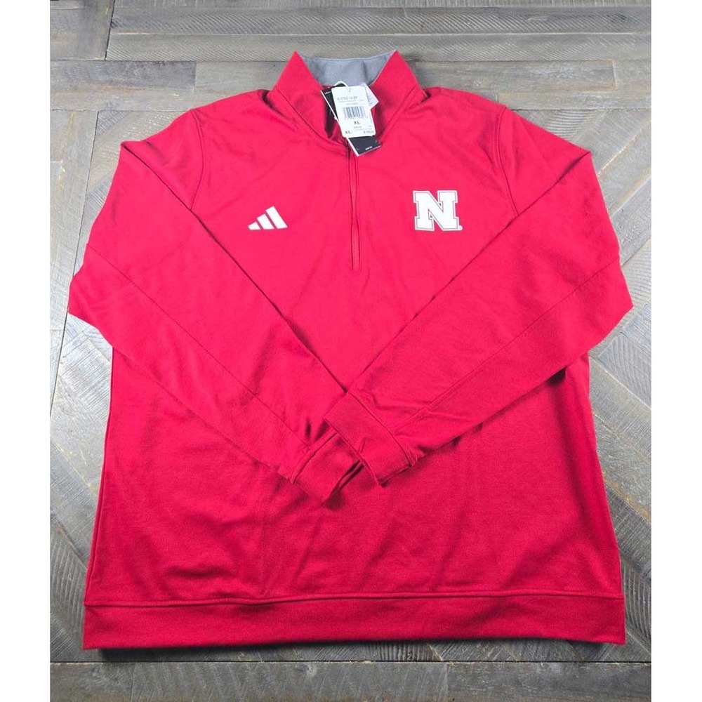 Adidas Nebraska Huskers Mens XL Red Elevated 1/4 Zip Pullover JZ8570 NEW